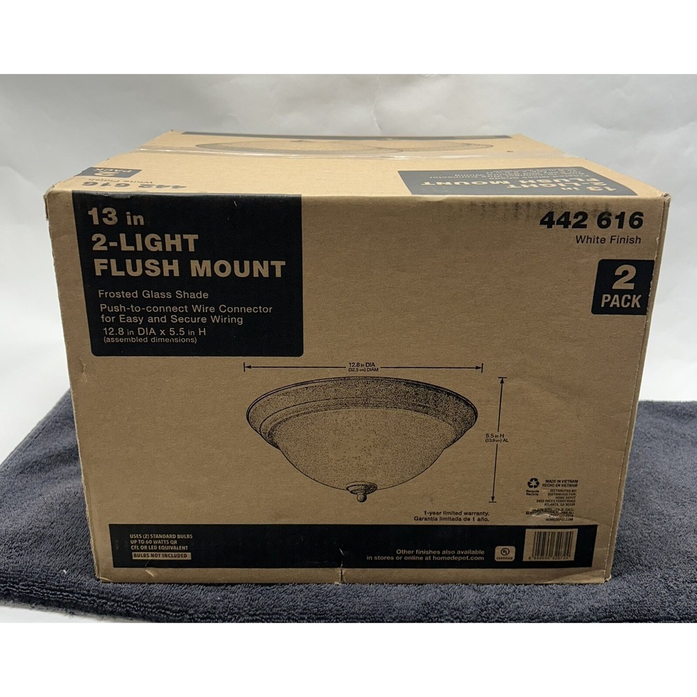 13 in. 2-Light White Flush Mount Celing Fixture Light (2-Pack)